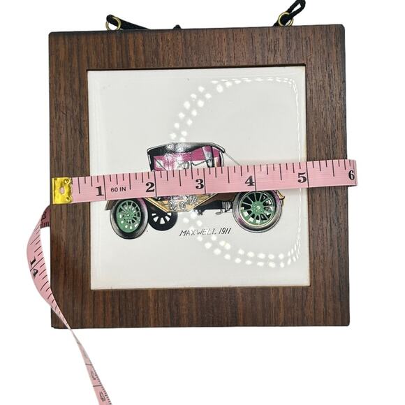 Vintage Ceramic Tile in Wood Antique Cars Automobile Maxwell 1911 Made in Japan - Picture 3 of 4